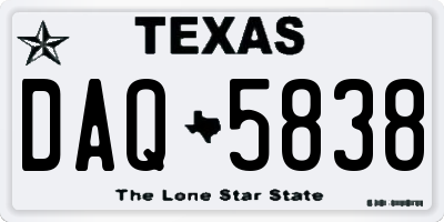 TX license plate DAQ5838