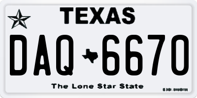 TX license plate DAQ6670