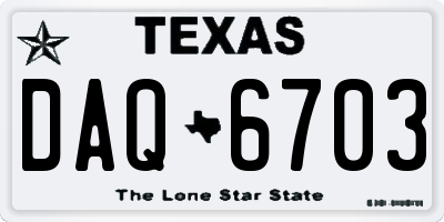 TX license plate DAQ6703