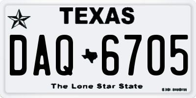 TX license plate DAQ6705
