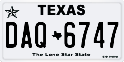 TX license plate DAQ6747