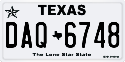 TX license plate DAQ6748