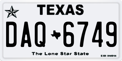 TX license plate DAQ6749