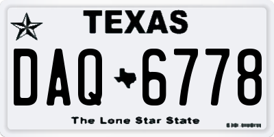 TX license plate DAQ6778