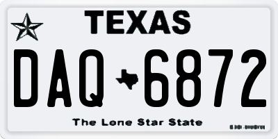TX license plate DAQ6872