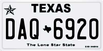 TX license plate DAQ6920