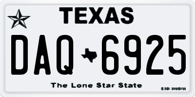 TX license plate DAQ6925
