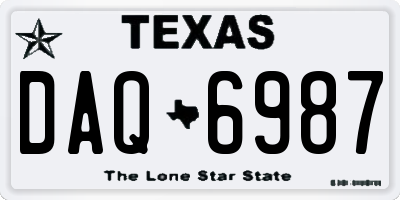 TX license plate DAQ6987