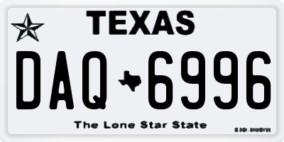 TX license plate DAQ6996