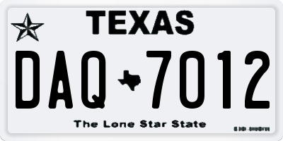 TX license plate DAQ7012