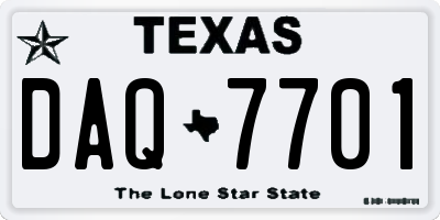 TX license plate DAQ7701