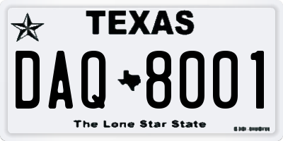 TX license plate DAQ8001