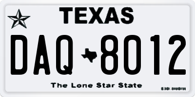 TX license plate DAQ8012