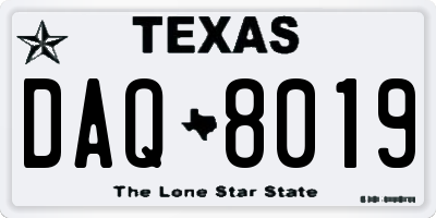 TX license plate DAQ8019