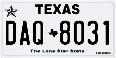 TX license plate DAQ8031
