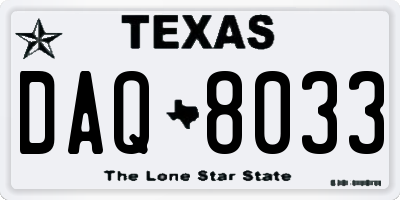 TX license plate DAQ8033