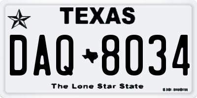 TX license plate DAQ8034