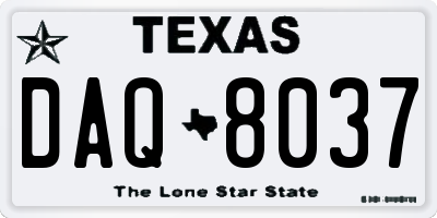 TX license plate DAQ8037