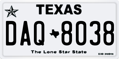 TX license plate DAQ8038