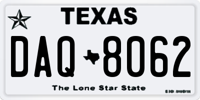 TX license plate DAQ8062