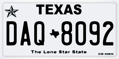 TX license plate DAQ8092
