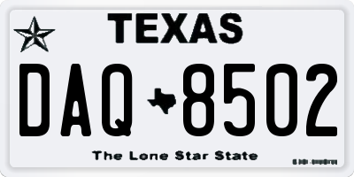 TX license plate DAQ8502