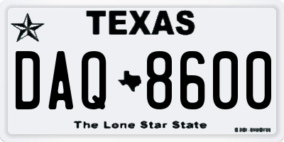 TX license plate DAQ8600