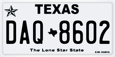 TX license plate DAQ8602
