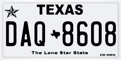 TX license plate DAQ8608