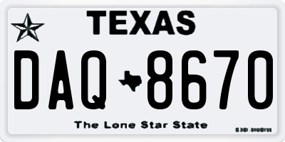 TX license plate DAQ8670