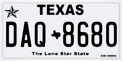 TX license plate DAQ8680