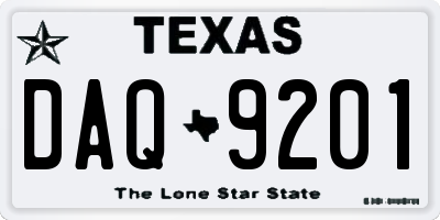 TX license plate DAQ9201