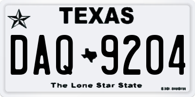 TX license plate DAQ9204
