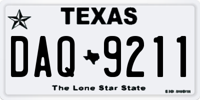 TX license plate DAQ9211