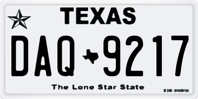 TX license plate DAQ9217