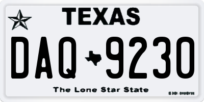 TX license plate DAQ9230
