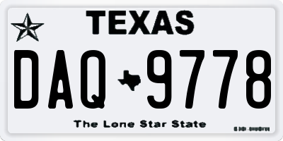 TX license plate DAQ9778