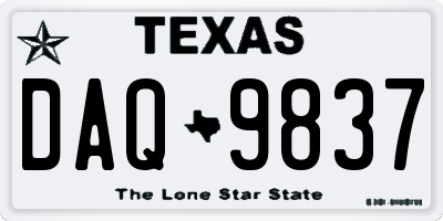 TX license plate DAQ9837