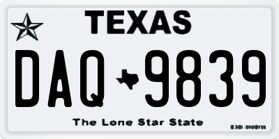 TX license plate DAQ9839
