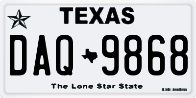 TX license plate DAQ9868