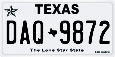 TX license plate DAQ9872