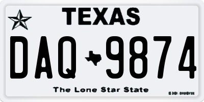 TX license plate DAQ9874
