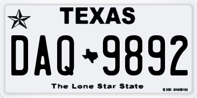 TX license plate DAQ9892
