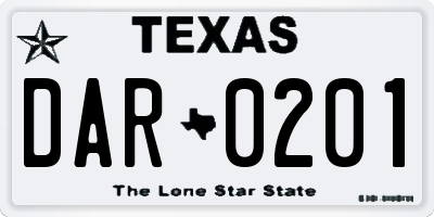 TX license plate DAR0201
