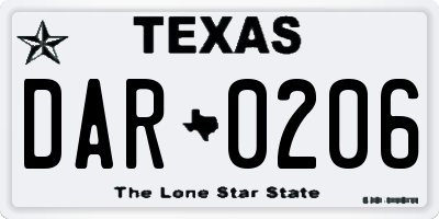 TX license plate DAR0206