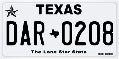 TX license plate DAR0208