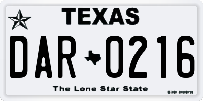 TX license plate DAR0216