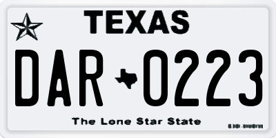 TX license plate DAR0223