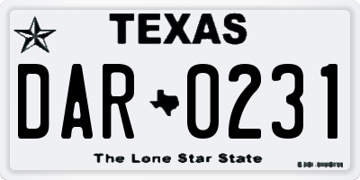 TX license plate DAR0231
