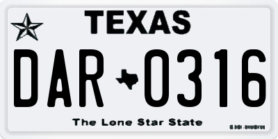 TX license plate DAR0316
